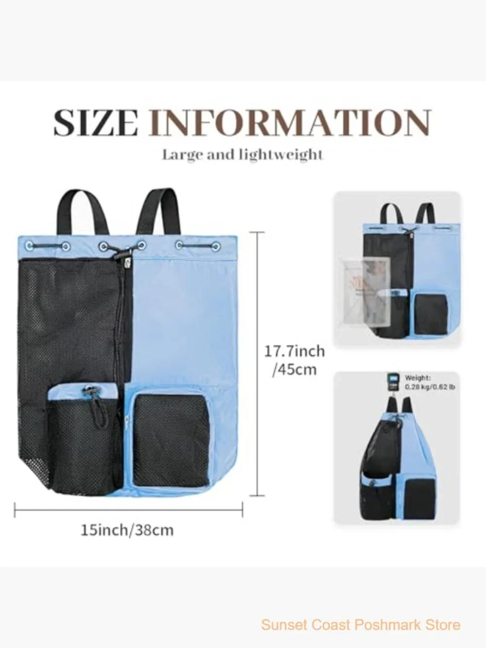 Waterproof Mesh Beach Backpack with Wet Pocket Drawstring Sport Bag